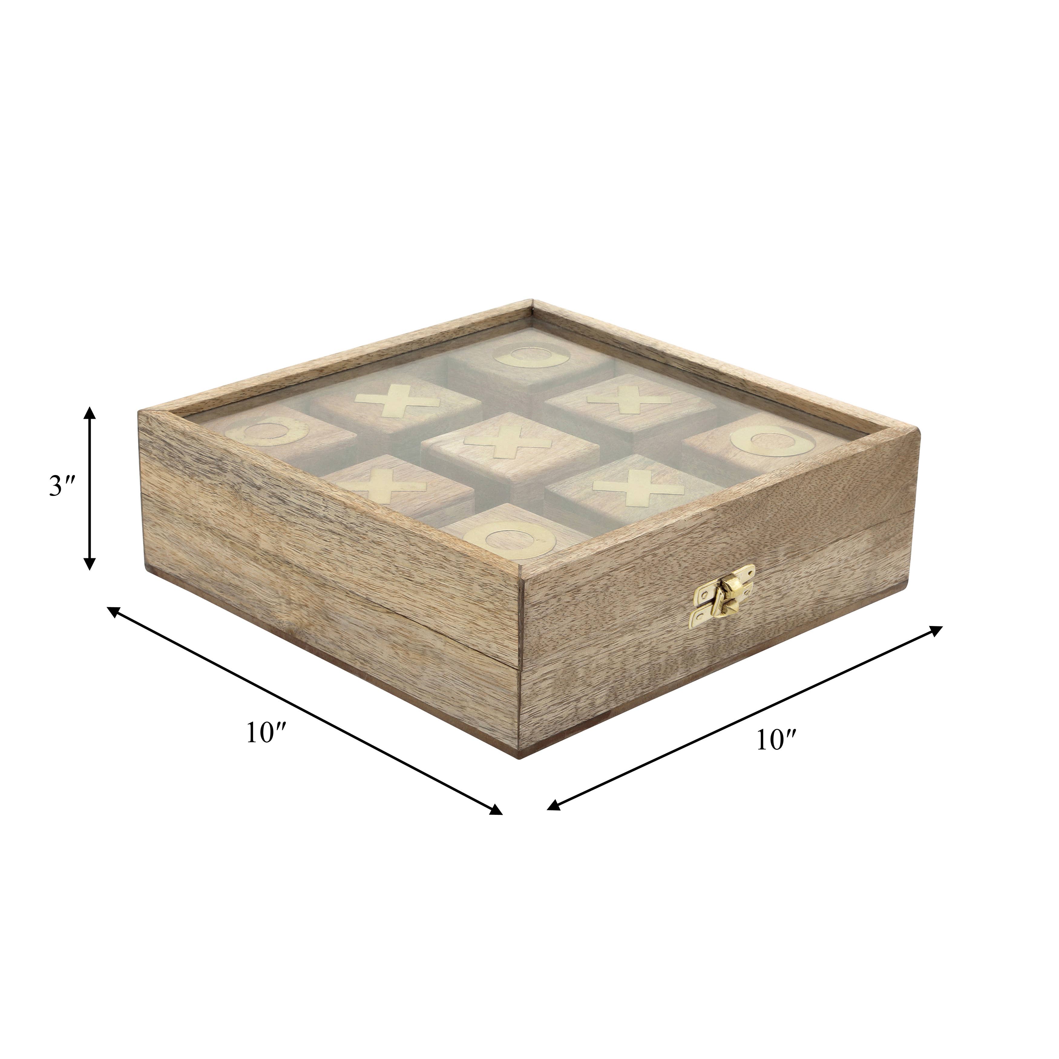 Tic-Tac-Toe Game Set - Brown Wood/Glass Square