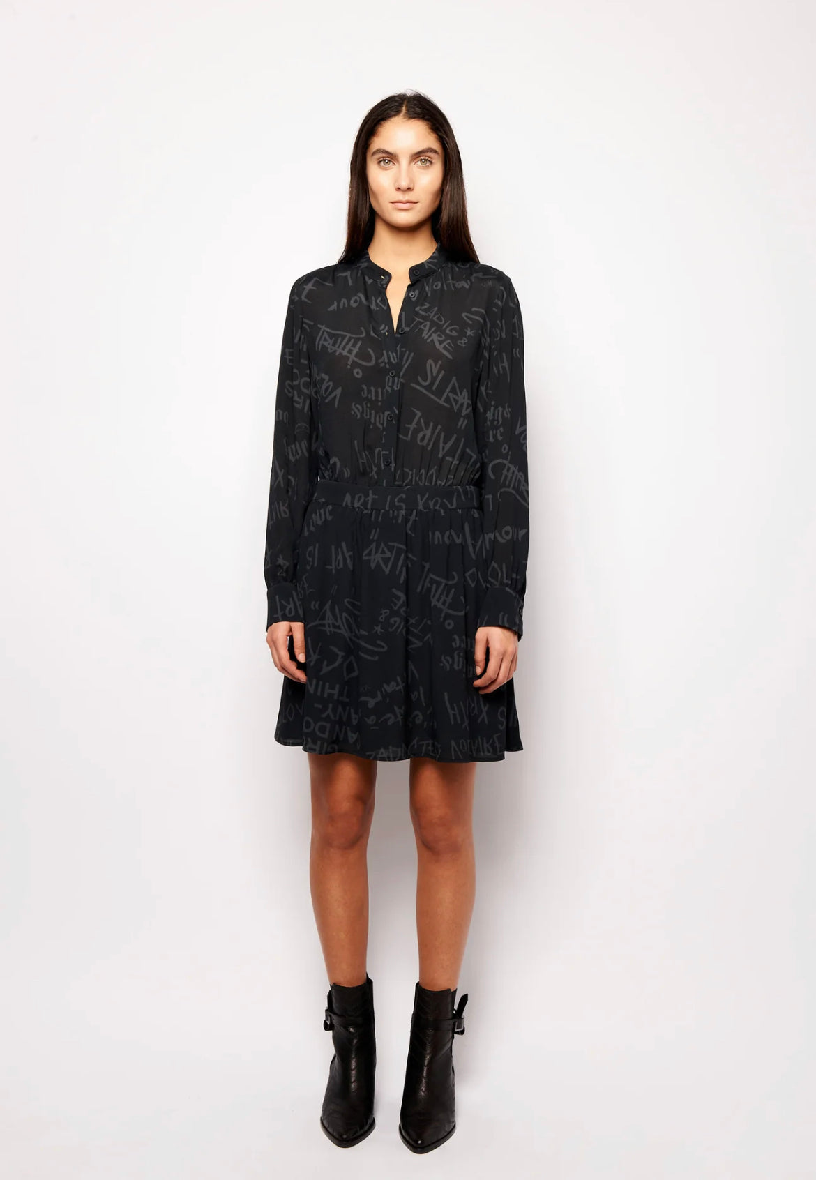 Zadig & Voltaire Refla Crepe Black Manifesto Dress-Apparel-The Life ™ Boutique | Westfield, NJ-small-The Life ™ Boutique | Westfield, NJ