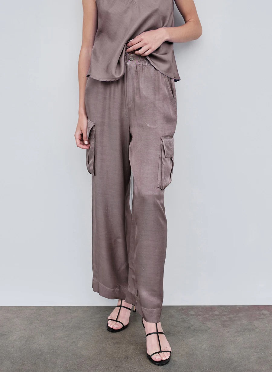 STATESIDE Viscose Satin Cargo Pant-Walnut-Apparel-Stateside-The Life ™ Boutique | Westfield, NJ