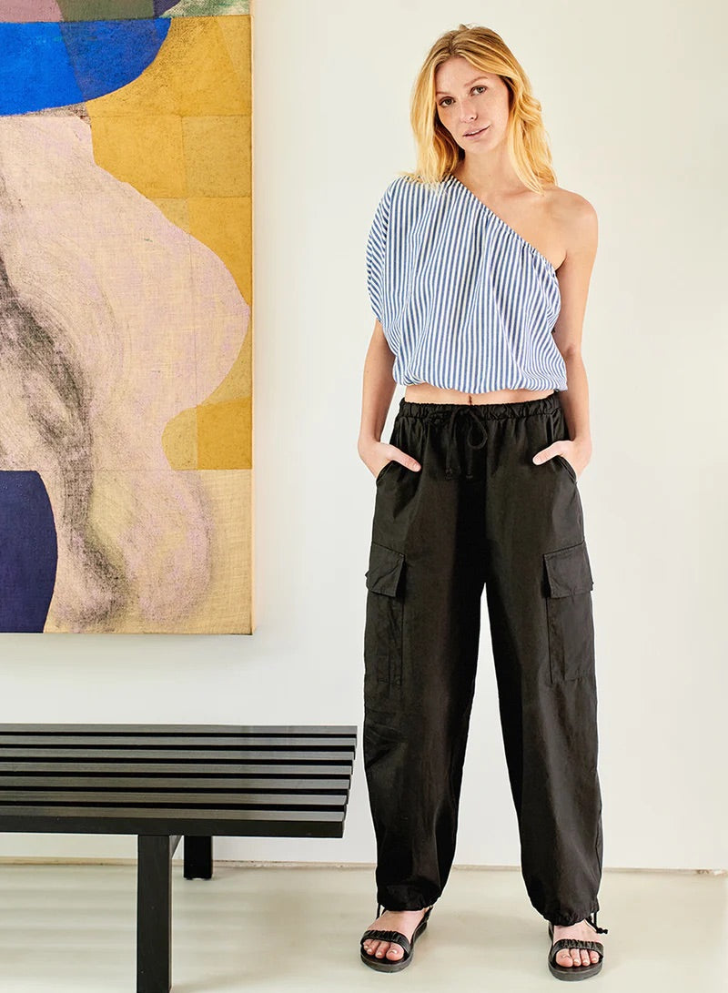 Structured Black Drawstring Poplin Cargo Pant-Apparel-Stateside-The Life ™ Boutique | Westfield, NJ