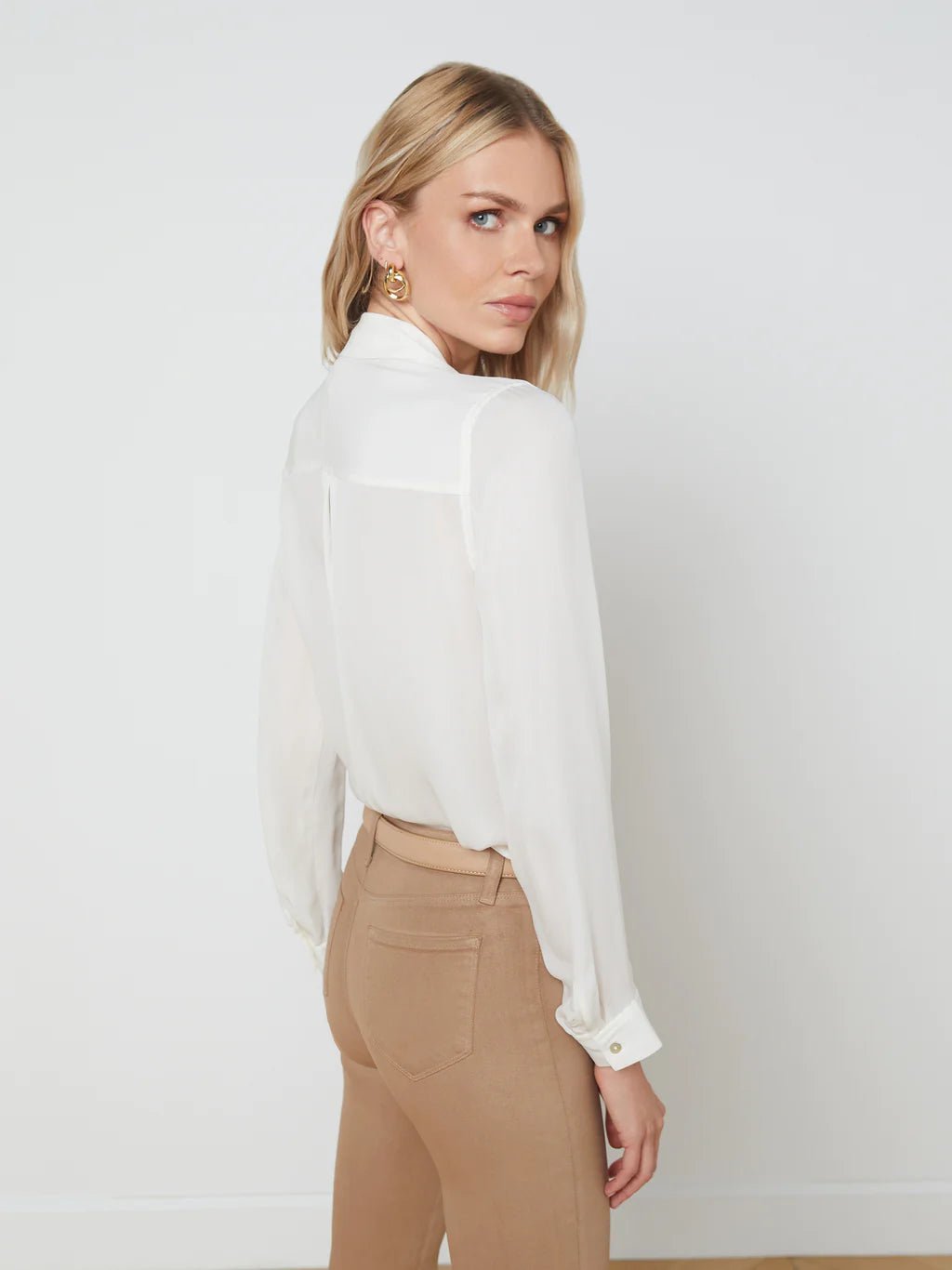 L'Agence Ivory White Nina Longesleeve Blouse-Apparel-The Life ™ Boutique | Westfield, NJ-M-The Life ™ Boutique | Westfield, NJ