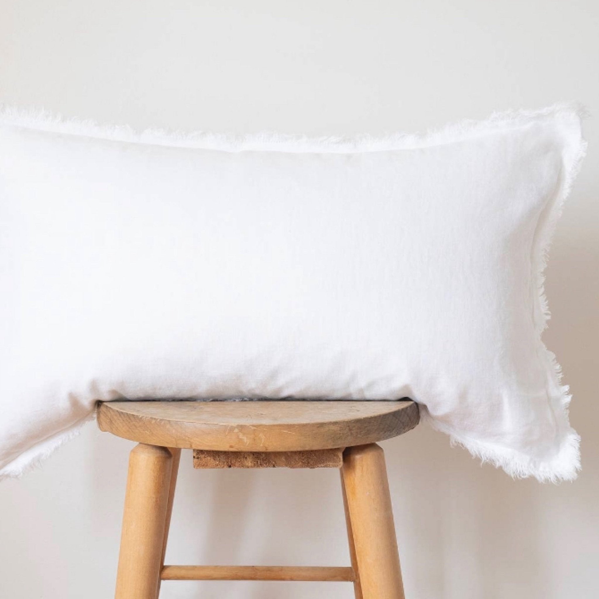 Fringed White Linen Lumbar Pillow-Home Decor-The Life ™ Boutique | Westfield, NJ-The Life ™ Boutique | Westfield, NJ