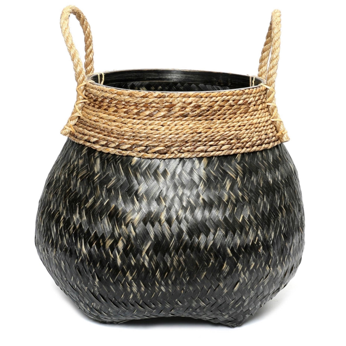 Belly Black Weaved Decorative Accent Basket-Home Decor-The Life ™ Boutique | Westfield, NJ-The Life ™ Boutique | Westfield, NJ